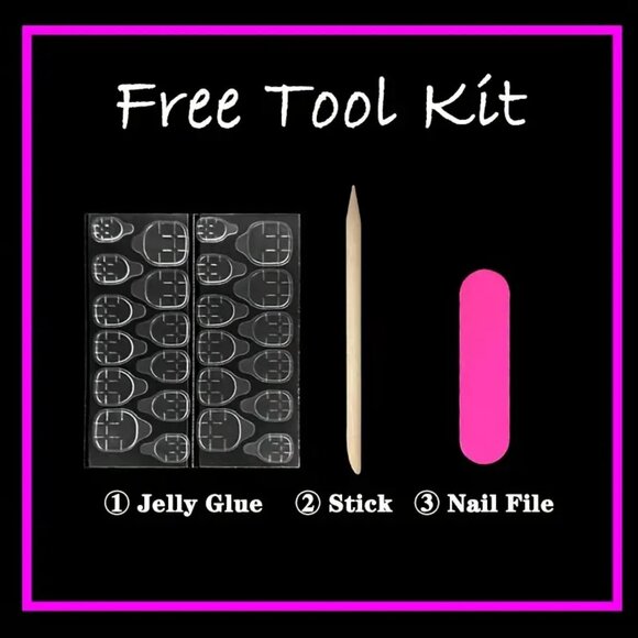 Y2K Pink Square Press On Nails, Long Coffin Fake Nails Set - Picture 5 of 6